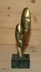 Vintage hand made bronze abstract modernist faces heads figurine marble base - Picture 1 of 12