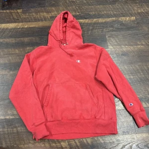 Sudadera con Capucha Vintage Y2K Champion Tejido Inverso Roja Talla Mediana Envejecida Logo Retro - Imagen 1 de 11