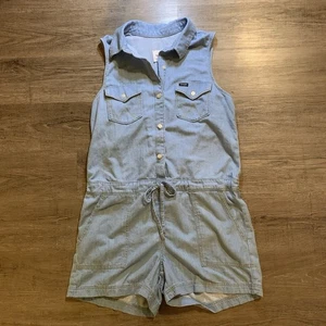 Vtg Wrangler Denim Romper Jumpsuit Shorts Size S - Picture 1 of 5