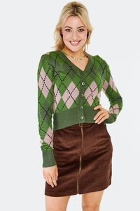 Retro Vintage Argyle V Neck Style Cardigan - Picture 1 of 5