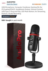AUDIOPRO USB Microphone Computer Condenser Gaming Mic for PC Laptop Phone - Picture 1 of 5