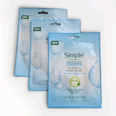 3x Simple Sensitive Skin Experts Water Boost Hydrating Facial Sheet Masks 1oz ea - Image 1 of 4