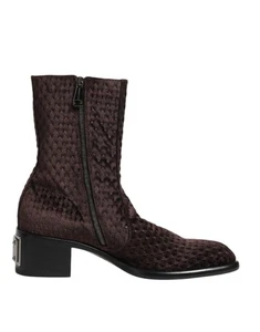 Dolce&Gabbana Men Brown Ankle Boots Cotton Blend Knitted Low Heel Booties EUR 44 - Picture 1 of 8