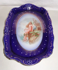 Antiker ovaler Schrankteller Flow Blue Labelle ~ Lady Fairy on a Cliff ~ wunderschön - Bild 1 von 9