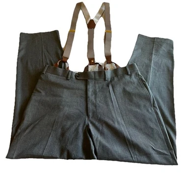 Pantalones de vestir Ralph Lauren para hombre 36x32 gris espiga con tirantes RARO Foto 1 de 4