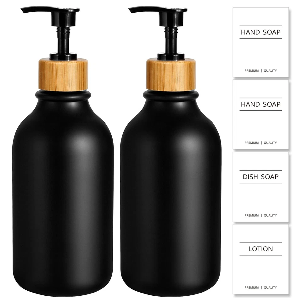 Black Bamboo Pump Soap Dispenser, 17 Oz Hand Dish Soap Bottle for Bathroom - Image 1 of 4