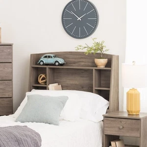 Astrid Twin Bookcase Headboard: 4 Compartments, Drifted Gray, 40.5"W x 48.5"H - Picture 1 of 9