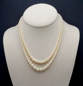 Crown Trifari Double Strand Faux Pearl Rhinestone Clasp Classic Vtg Necklace - Picture 1 of 24