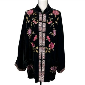 Chaqueta para mujer Newport News 16 negra de terciopelo floral bordada manga larga de colección - Imagen 1 de 9