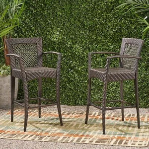 Outdoor 46" Wicker Barstool (Set of 2), Multi Brown Finish - Picture 1 of 11