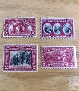 (4) US COMMEMORATIVE RED 2 CENT POSTAGE STAMPS SCOTT # 627/644/651/703 - Picture 1 of 3