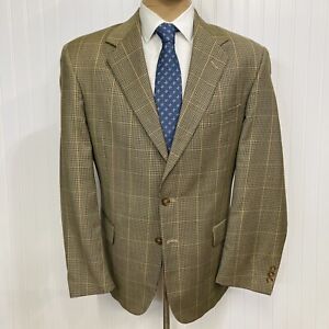 ALLYN SAINT GEORGE Blazer Mens 42 Gold Plaid Wool Sport Coat Suit Jacket 42R