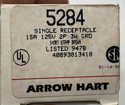 ARROW HART 5284 SINGLE RECEPTALCE 15A 125V 2P 3W GRD LOT OF 4 - Image 1 of 4