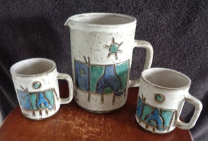 Hannie Mein Whimsical Cows' Pitcher & 2 Cups, 1970's Dutch ceramist. - Picture 1 of 5