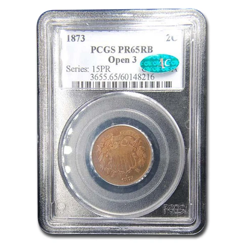 1873 Two Cent Piece Open 3 PR-65 PCGS CAC (Red/Brown) - SKU#168102 Cover