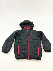 Nike Jacket Youth 7 Large Black Synthetic Fill Puffer Hooded Full Zipper - Picture 1 of 7