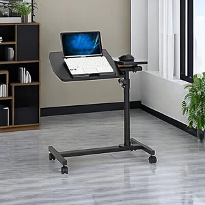 Rolling Laptop Desk - Portable, Adjustable, Black, 4-Wheel & Wooden Tabletop - Picture 1 of 24