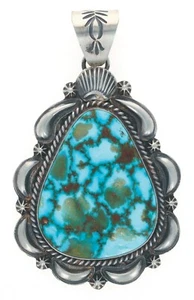 Natural Kingman Turquoise Pendant By Navajo Artist Raymond Delgarito - Picture 1 of 3