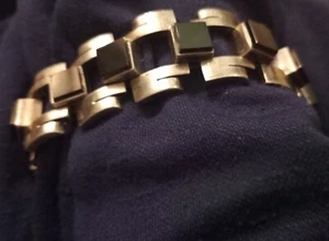 Vintage Antonio PINEDA Taxco 970 Silver & Onyx Block Link  Bracelet 90+ Grams!  - Picture 1 of 10