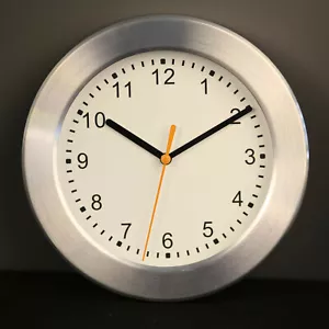 New Wall Clock 20Cm Tfa Germany White Brushed Aluminium And Glass - Picture 1 of 3