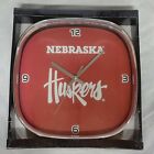 Nebraska Cornhuskers Wall Clock New In Package Square Red Face Silver Trim 