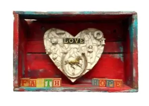 Modern Western Heart Sculpture Assemblage Love Hope Faith DioramaRed Turquoise - Picture 1 of 12