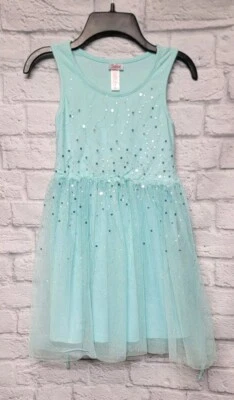 VESTIDO TUTÚ JUSTICE GIRLS 8 LENTEJUELAS PLATEADAS SIN MANGAS CON VOLANTES AQUA Foto 1 de 4