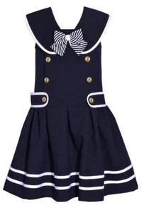 NEW Bonnie Jean Girls Size 14 "NAVY BLUE & WHITE STRIPE" Nautical Bow Dress NWT - Picture 1 of 3