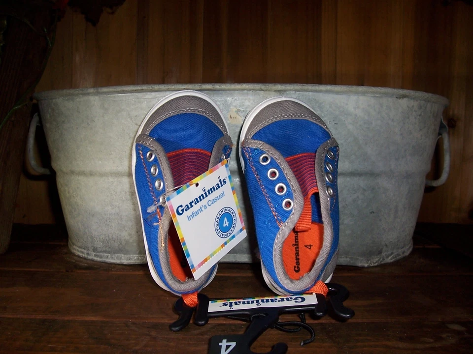 TÊNIS CASUAL GARANIMALS MENINO CRIANÇA TAMANHO 4 AZUL LARANJA SLIP ON ATLÉTICO - Imagem 1 de 1