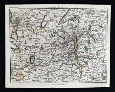 Mapa de ruta 1814 John Cary Bath Bristol Bradford Bathwick Castle Somerset Inglaterra Foto 1 de 3