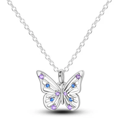 MULA Original Blue Hollow Butterfly Pendant Necklace For Women 925 Silver Plated - Image 1 of 4