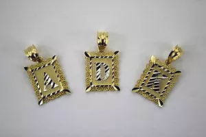 Auténtico Placa Dije Colgante Inicial de Oro 10K Corte de Diamantes para Niños Hombres - Imagen 1 de 2