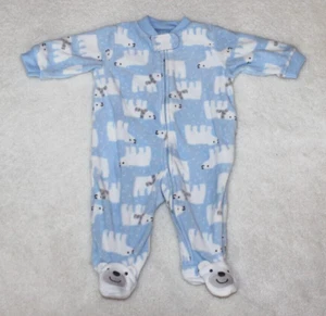 Carters blauer Einteiler Footie Pyjama weiß Eisbären Fleece Reißverschluss 3M - Bild 1 von 4