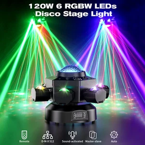 UKing 120W RGBW 6-Arms Laser Light DJ Disco Party Strobe Effect Stage Lighting - Picture 1 of 8