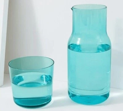 Jonathan Adler Bedside Carafe Jar Cup - Blue Glass Kitchen New In Box - Image 1 of 4