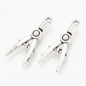 50 Architect Drafting Compass Charms Antique Silver Tone 2 Sided U.S Seller 1747 - Picture 1 of 3