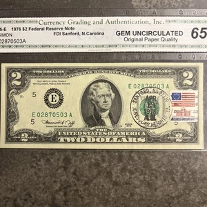 1976 $2 FDI GEM UNC CGA 65 OPQ Jonesboro Heights Station Sanford NC # E02870503A - Picture 1 of 13