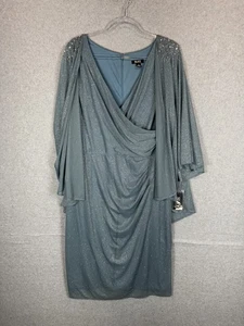 SLNY Dress Womens 18 Seafoam Blue Glitter Beaded Capelet Overlay Cocktail Party - Picture 1 of 12