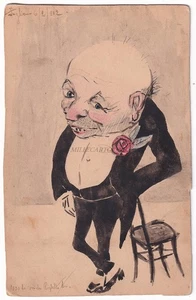 CARTOLINA DISEGNATA E COLORATA A MANO Caricatura 1912 Acquerello China Fogliano - Picture 1 of 2