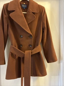 Pendleton Cappotto Doppiopetto Misto Lana Merino Torba Marrone Castagno Donna 6P - Foto 1 di 10
