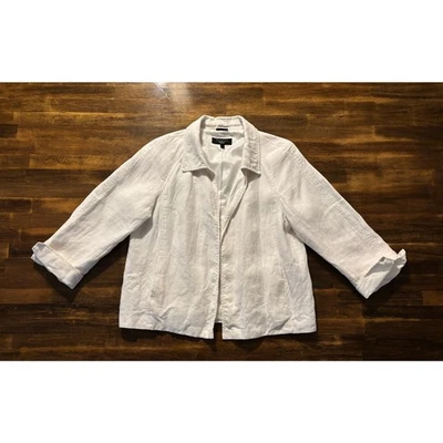 Talbots Women’s Medium Petite Blazer Irish Linen 3/4 Sleeves White Collared Open - Image 1 of 4