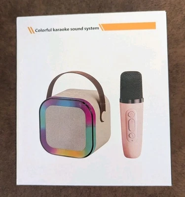 粉红色卡拉OK套装带蓝牙扬声器、麦克风和彩色光效果新品 — 第 1/4 张图片