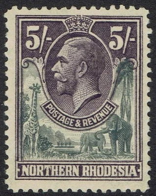 RHODESIA DEL NORTE 1925 KGV JIRAFA Y ELEFANTES 5/- Foto 1 de 2