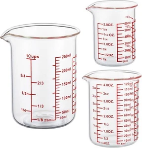 High Borosilicate Glass Measuring 60ml/120ml/250ml Cup Set, Clear - Picture 1 of 7