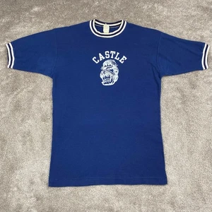 Blue Vintage Ringer Tee Castle Knights High School T-shirt Size S Indiana 60 70 - Picture 1 of 5