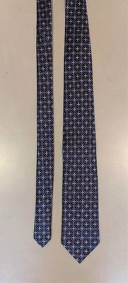 Corbata de seda IKE by IKE BEHAR flores azules en círculos grises y púrpuras 3,5 x 58,5" Foto 1 de 4