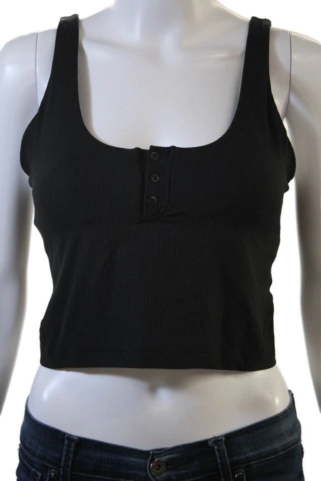 Camiseta sin mangas Lululemon para mujer negra recortada de nailon cuello redondo talla 8 Foto 1 de 4
