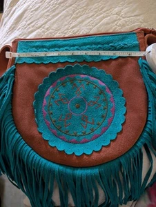 Genuine Turquoise Leather Fringe Southwestern Style Purse - Picture 1 of 6