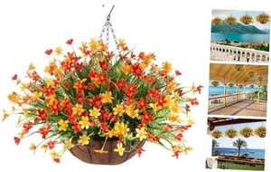 Artificial Flowers with Hanging Basket for Outdoor Decoration, Faux Violets - Picture 1 of 7