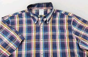 Brooks Brothers Short Sleeve Button Down Shirt Plaid Cotton Slim Non Iron  - L - Picture 1 of 11